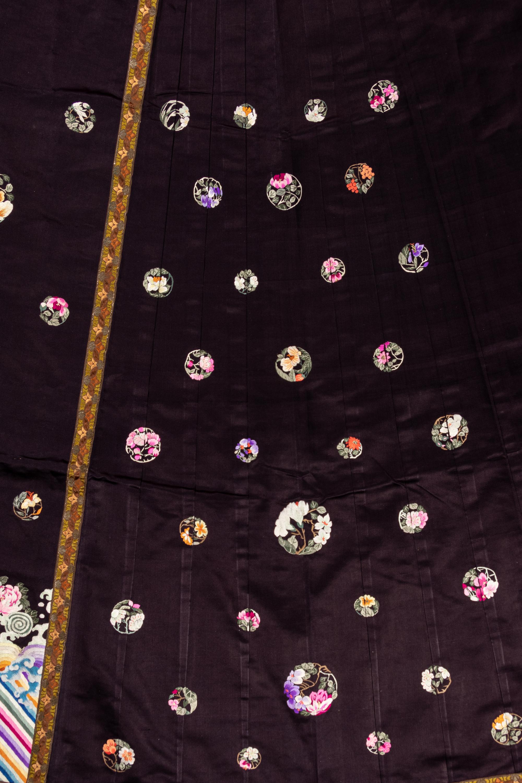 A Set of Aubergine Satin Ground Embroidered Silk Lady's Robe and Skirt