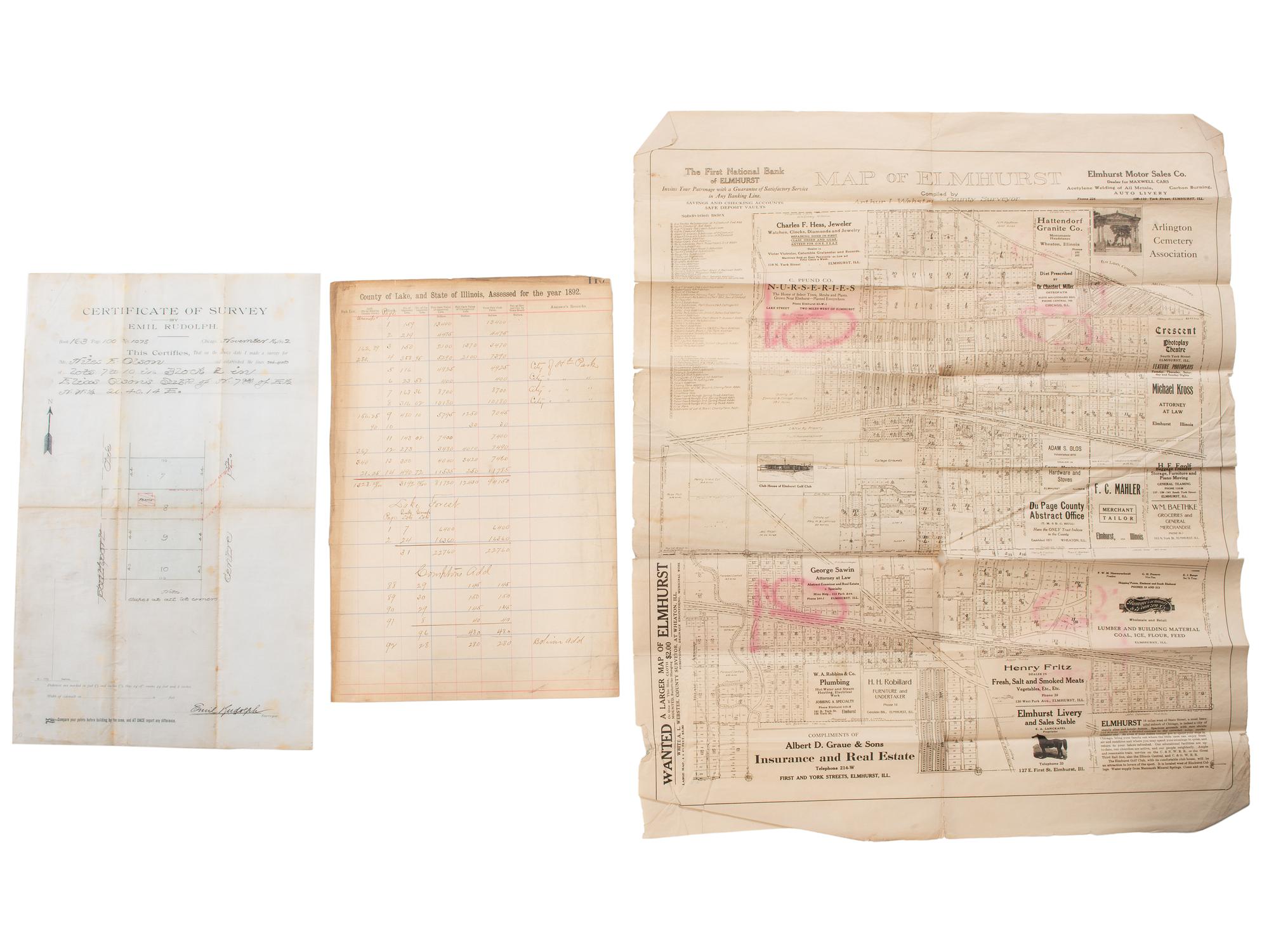 [MAPS & ATLASES -- CHICAGO]. A large group of maps, blueprints, and bonds of Chicago real estate and land development, comprising:
