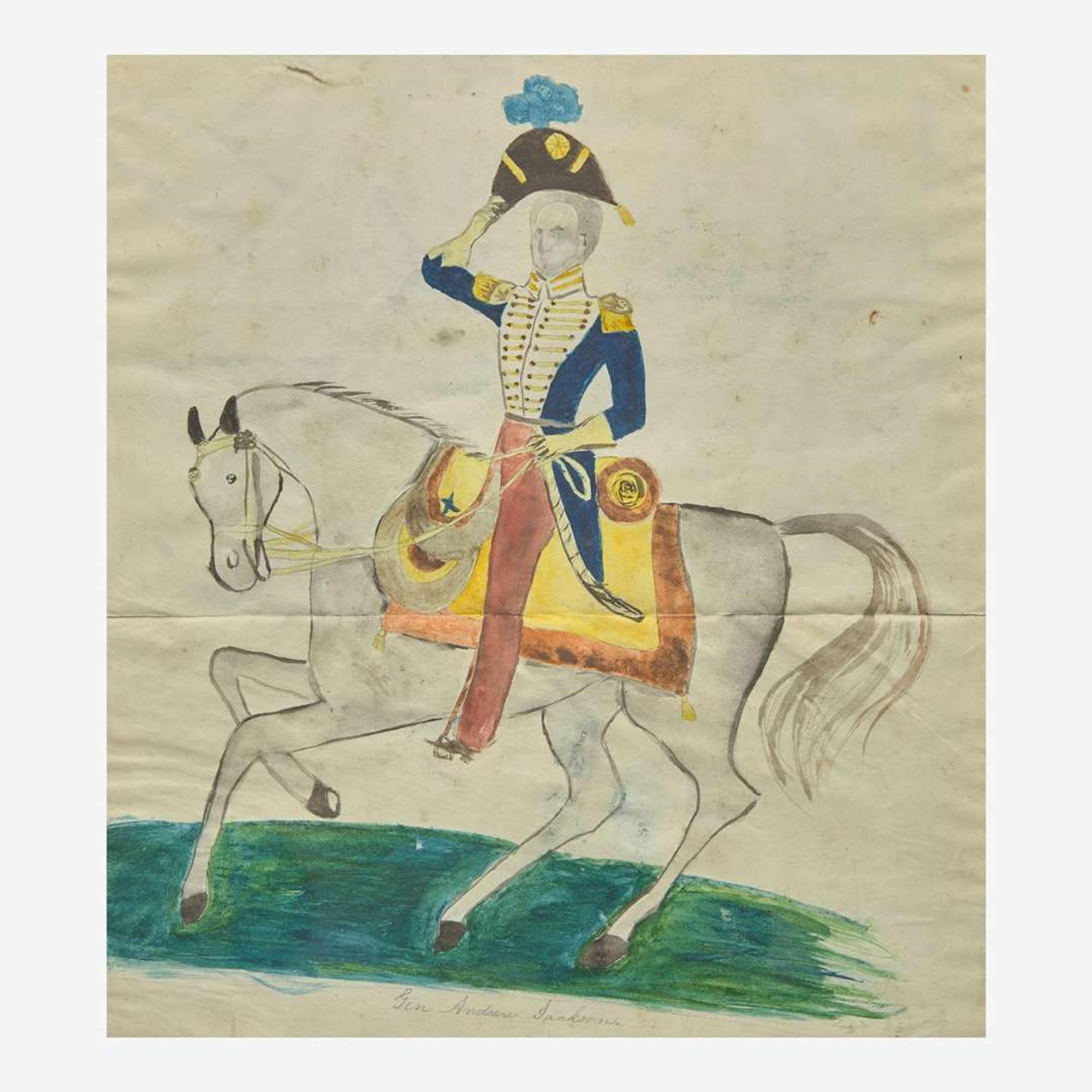 American School 19th century Two Portraits: A Standing Soldier and General Andrew Jackson