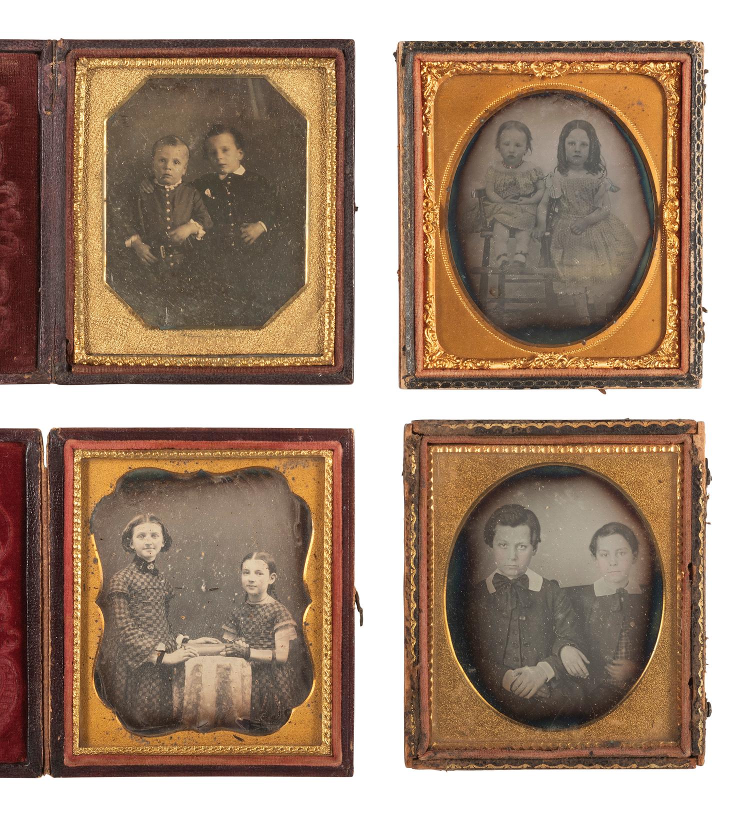 [EARLY PHOTOGRAPHY]. 33 sixth plate and quarter plate daguerreotypes of siblings in pairs & trios.