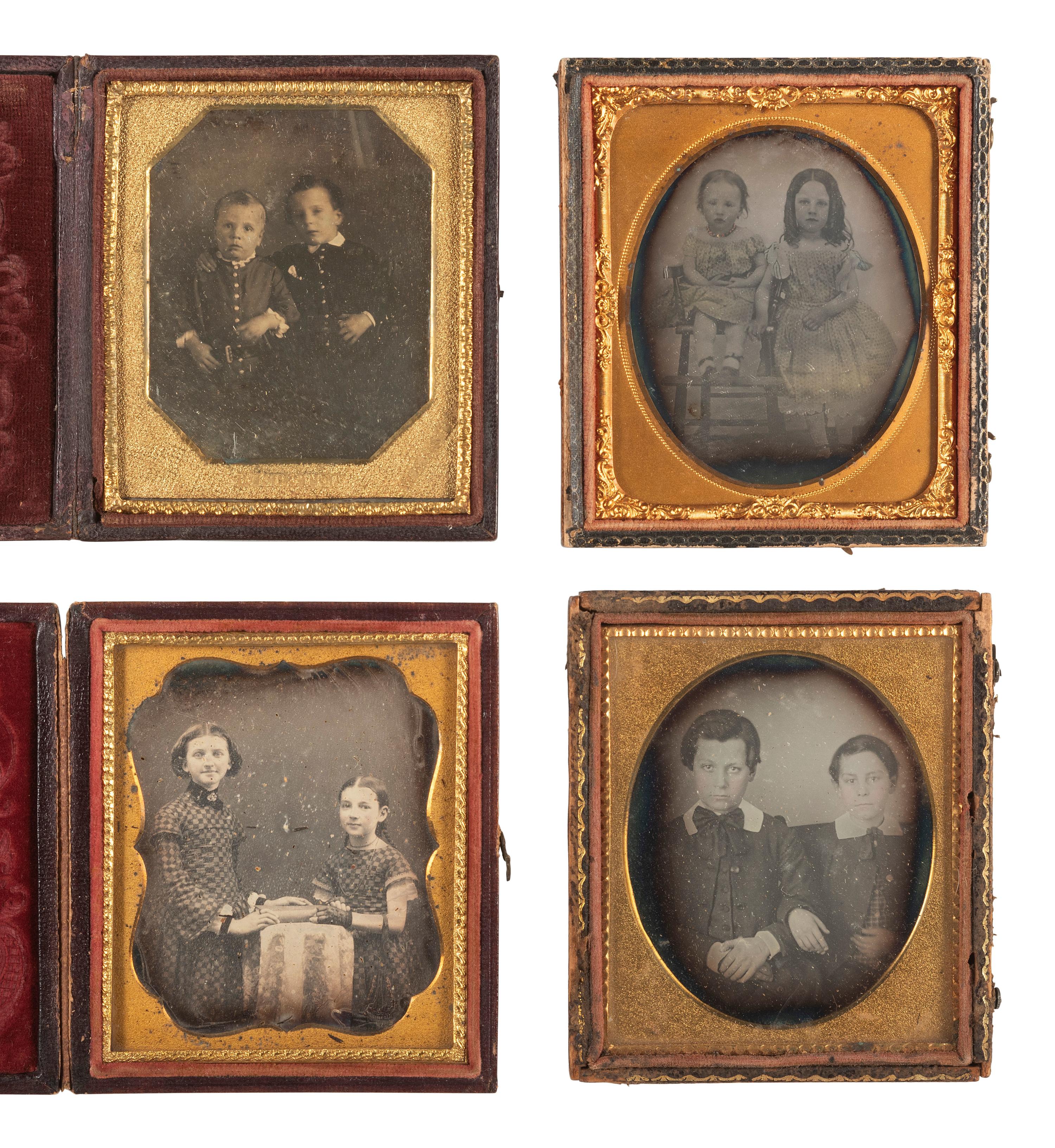 [EARLY PHOTOGRAPHY]. 33 sixth plate and quarter plate daguerreotypes of siblings in pairs & trios.