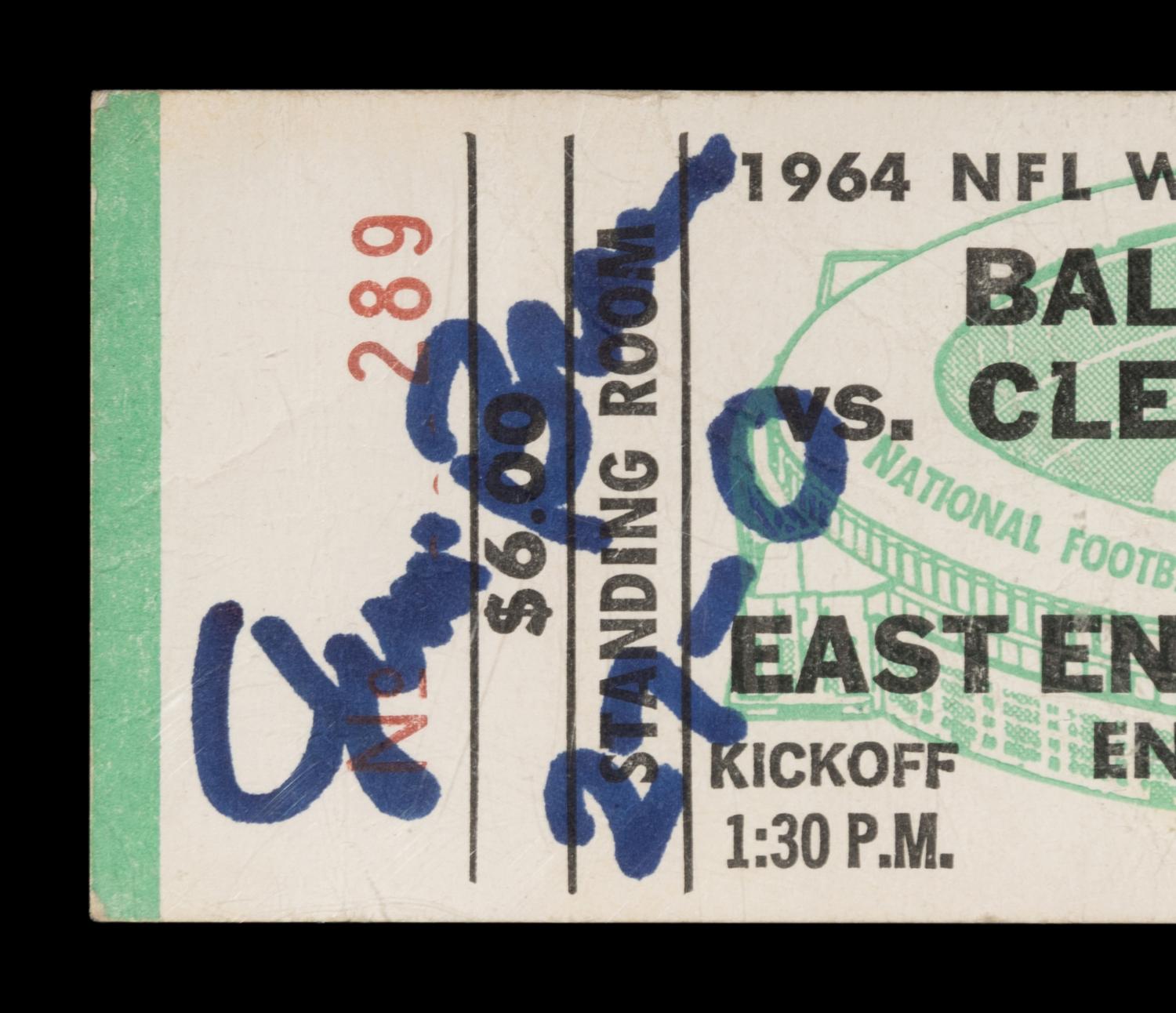 A Jim Brown Signed Autograph 1964 NFL Championship TIcket Stub (PSA Encapsulated),