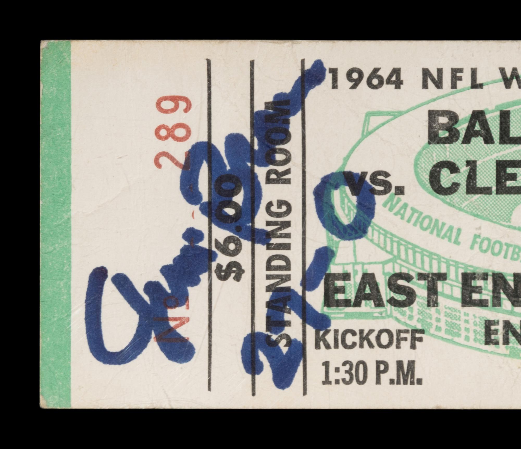 A Jim Brown Signed Autograph 1964 NFL Championship TIcket Stub (PSA Encapsulated),