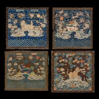 Four Chinese Kesi Silk Military Official's Rank Badges, Buzi , 19th Century 清中晚期 緙絲武官補子四幅