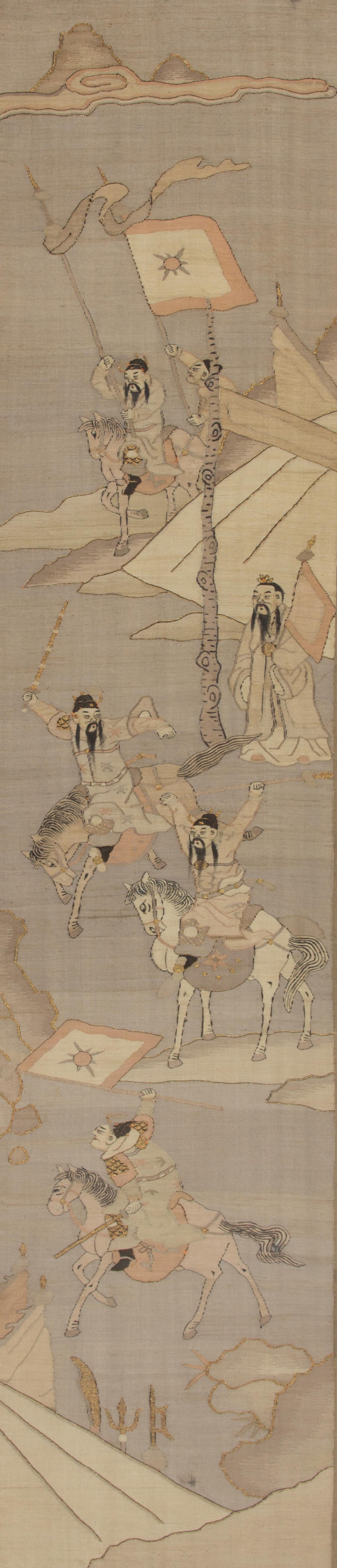 A Pair of Chinese Silk Embroidered Panels Height 41 1/2 x width 12 inches. — 19TH CENTURY