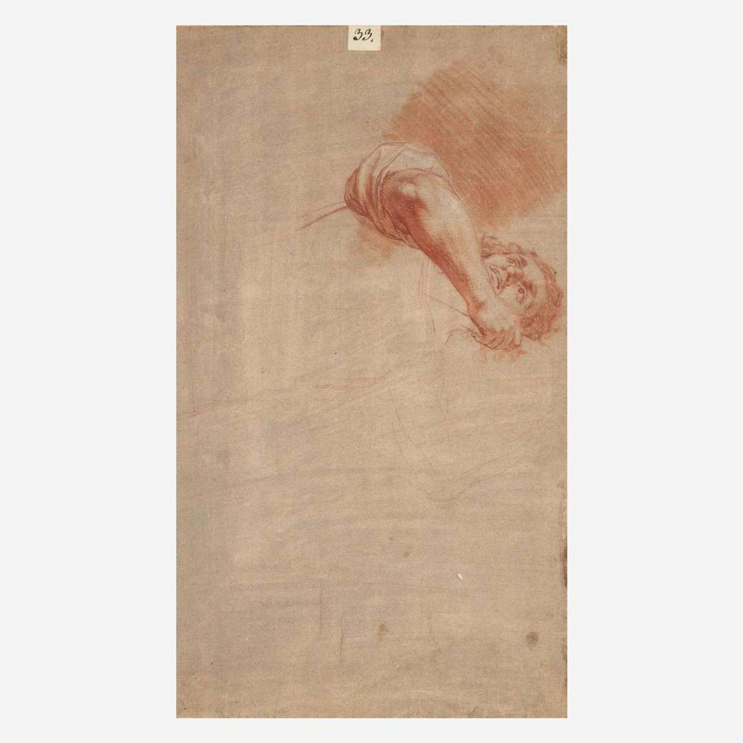 Attributed to Edme Bouchardon (French, 1698–1762) Study of a Man with Extended Arm Upright; with Study of Man's Head and Arm verso