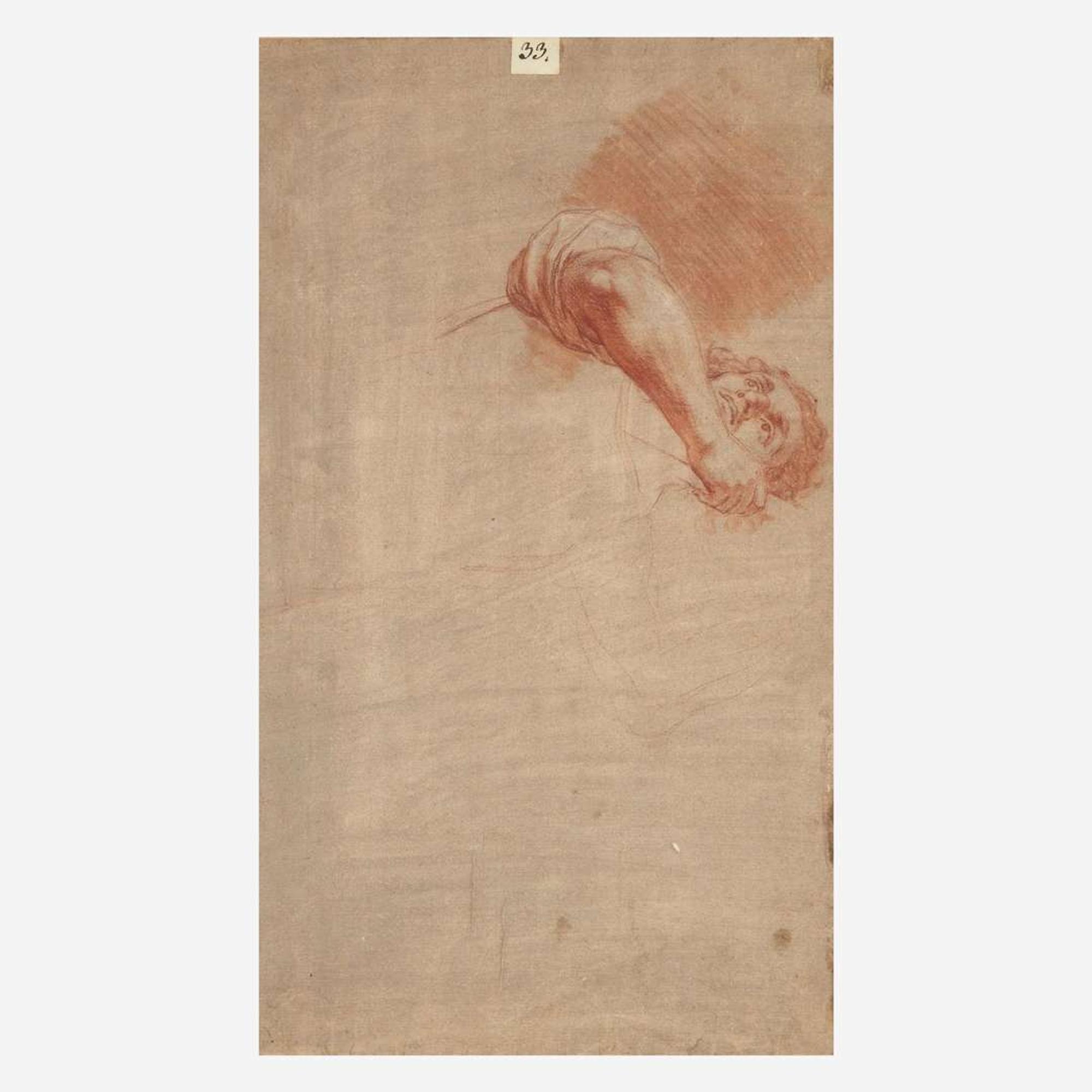 Attributed to Edme Bouchardon (French, 1698–1762) Study of a Man with Extended Arm Upright; with Study of Man's Head and Arm verso