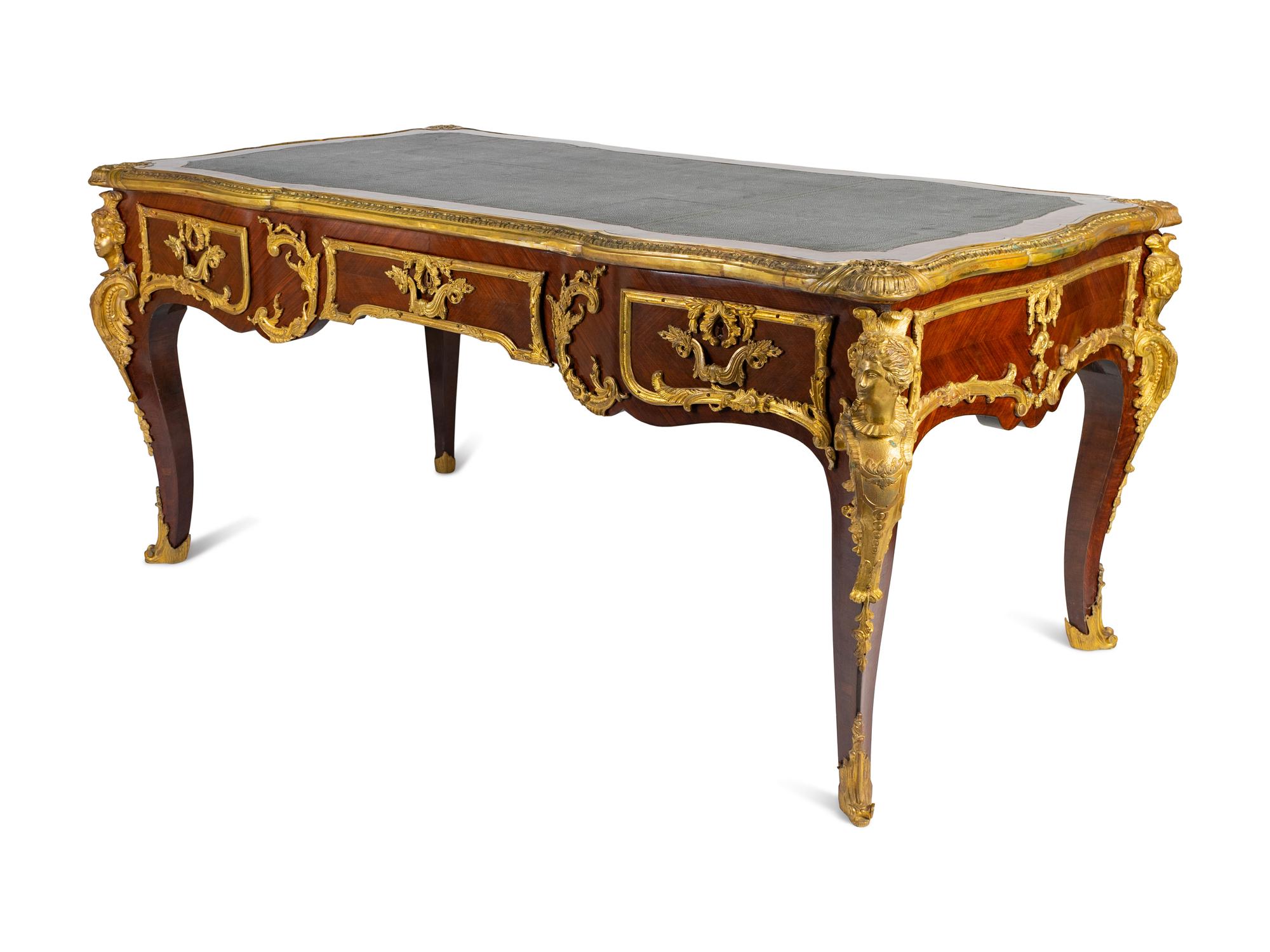 A Louis XV Style Gilt Bronze Mounted Kingwood Bureau Plat