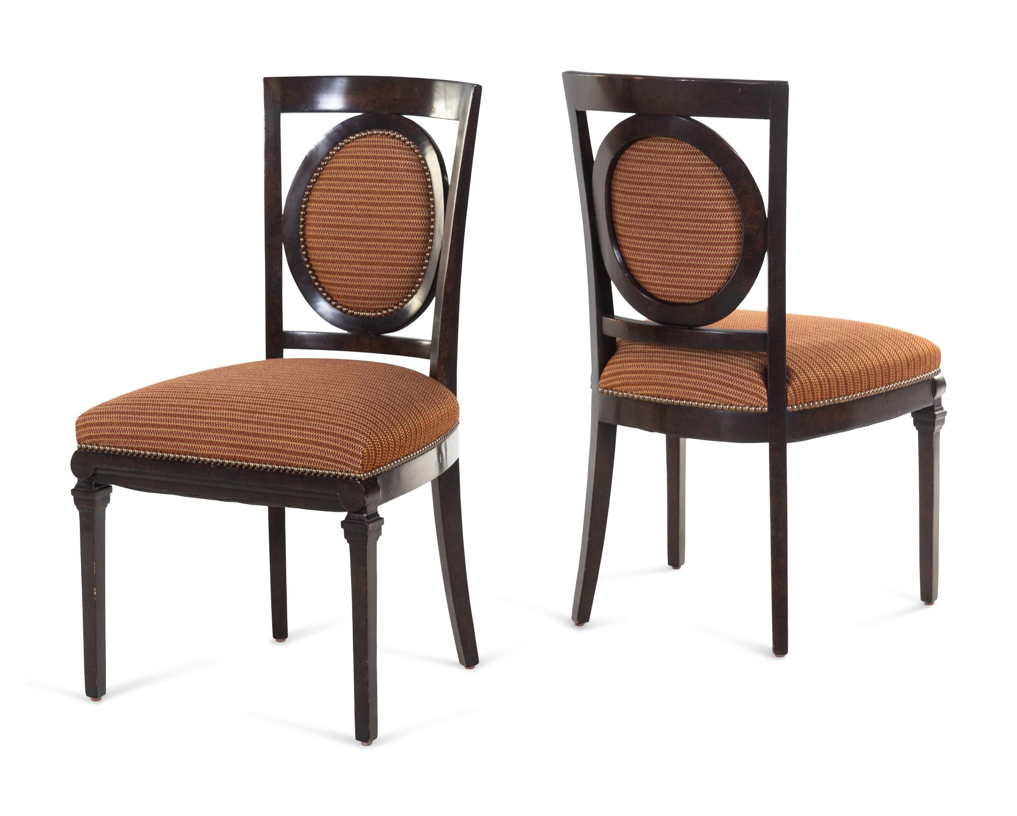 A Set of Four Modern Burl Walnut Side Chairs