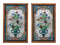 A Pair of American Leaded and Jewel Windows Height 33 1/4 x width 19 1/4 inches. — 20TH CENTURY