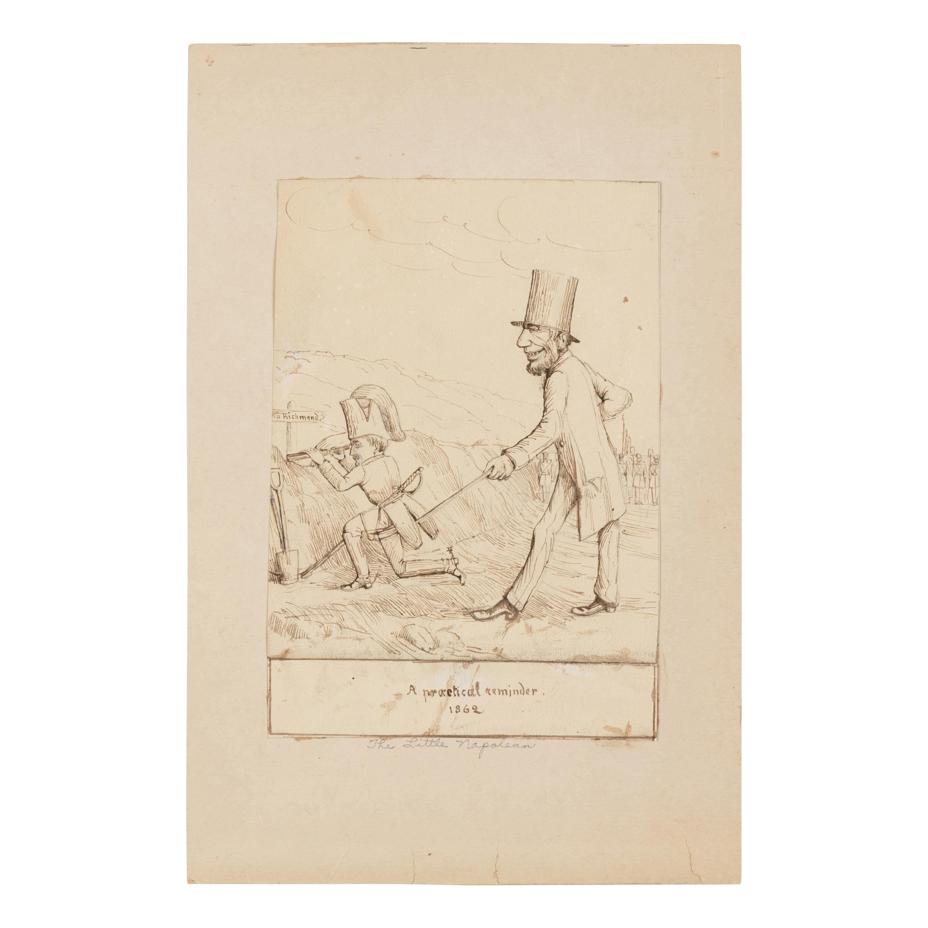 David Hunter Strother (American, 1816-1888) An original "from life" field sketch and a later caricature of President Abraham Lincoln rendered during his visit to Antietam, 2-3 October 1862.