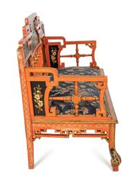 A Seven-Piece Red Painted Chinoiserie Decorated Salon Suite