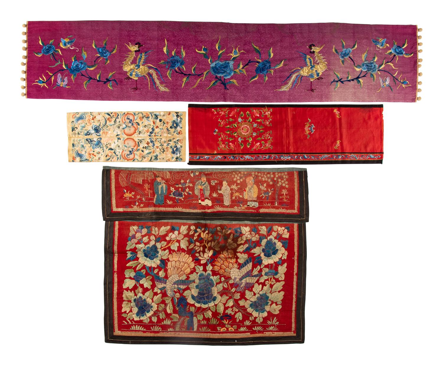 Four Chinese Embroidered Silk Panels