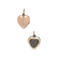 ANTIQUE, TWO HEART LOCKETS WITH TURQUOISE AND SEED PEARLS