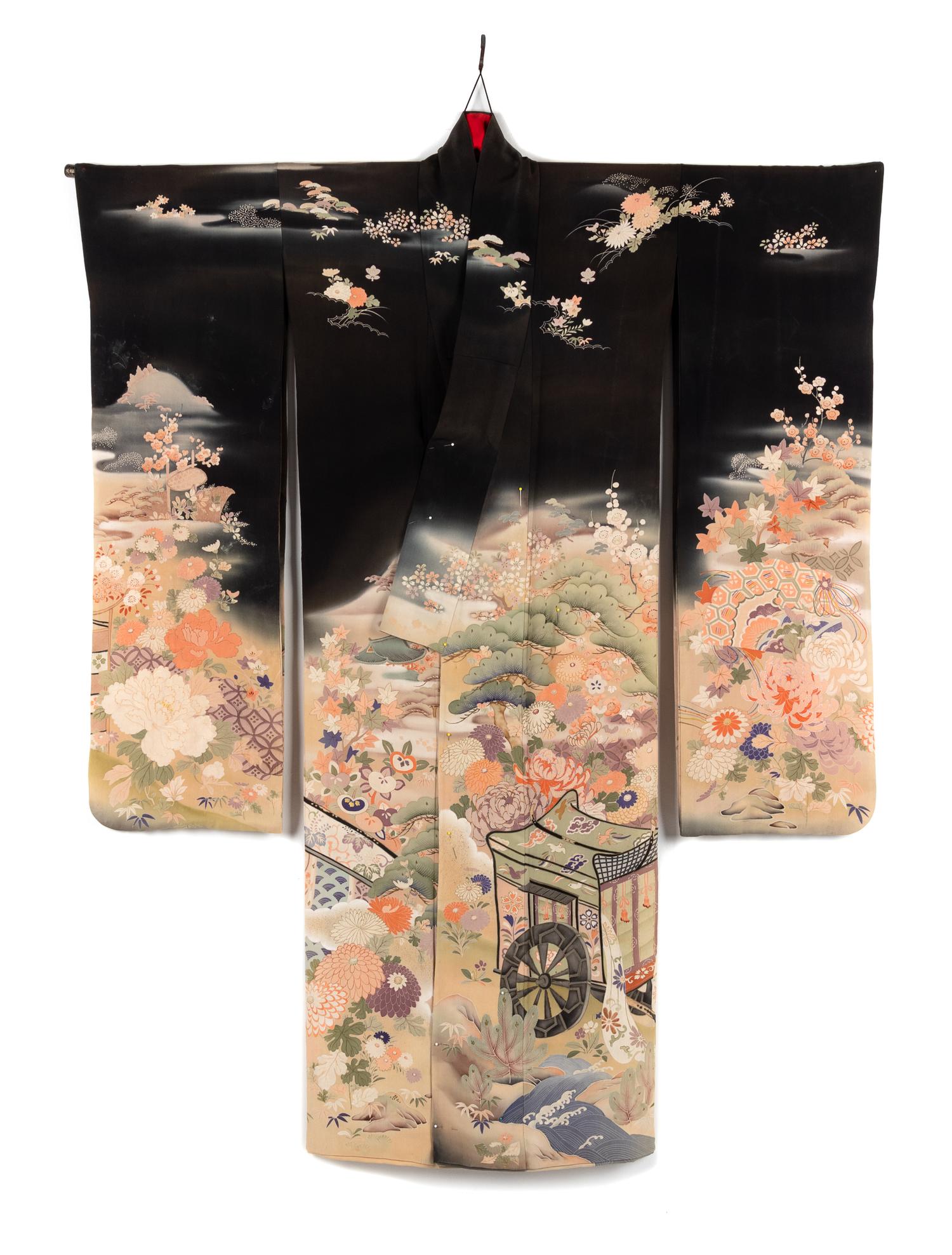 A Japanese Kuro Tomesode Kimono