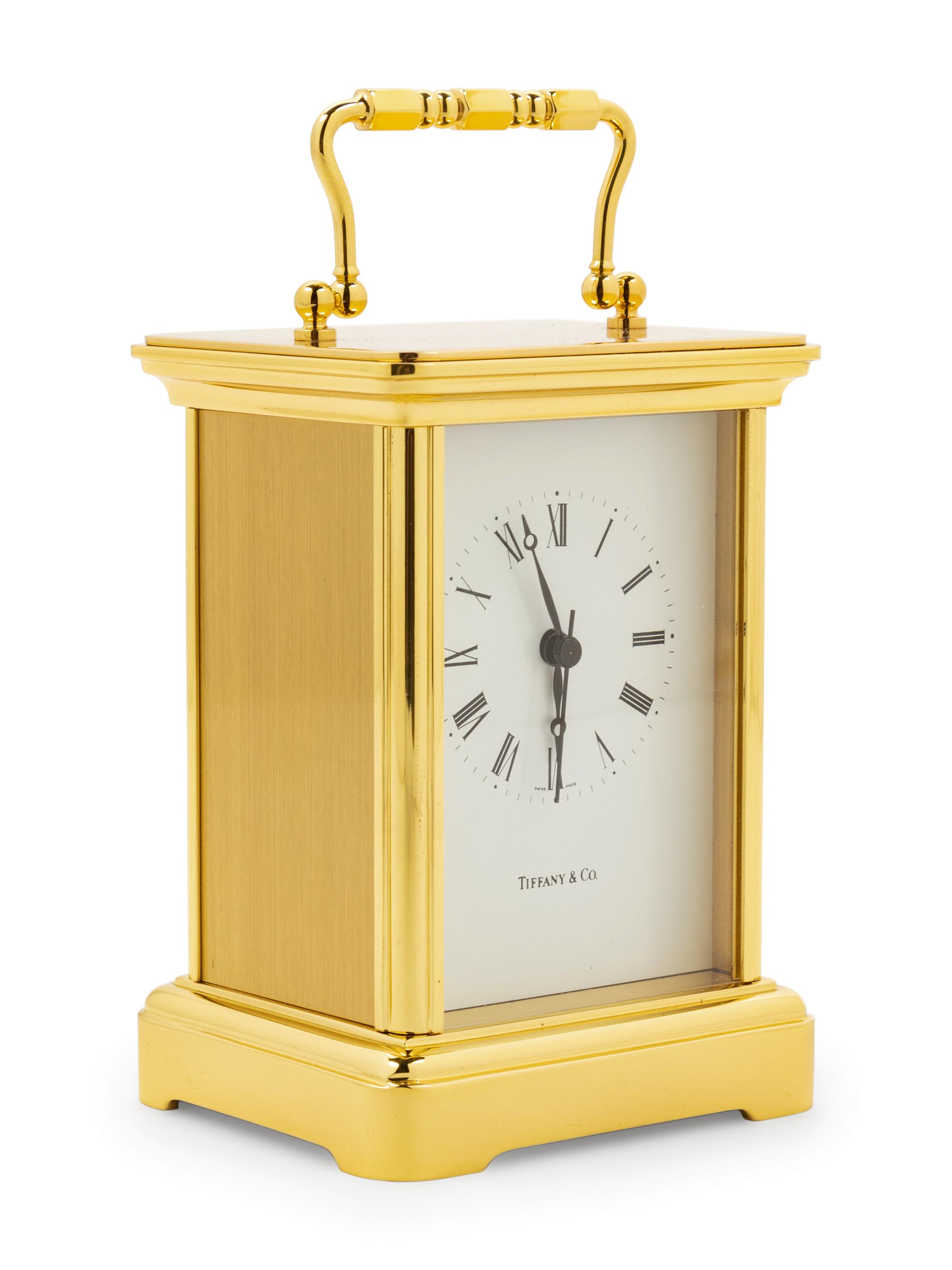 A Swiss Gilt Brass Carriage Clock Retailed by Tiffany & Co.