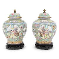 A Pair of Canton Enamel Jars and Covers