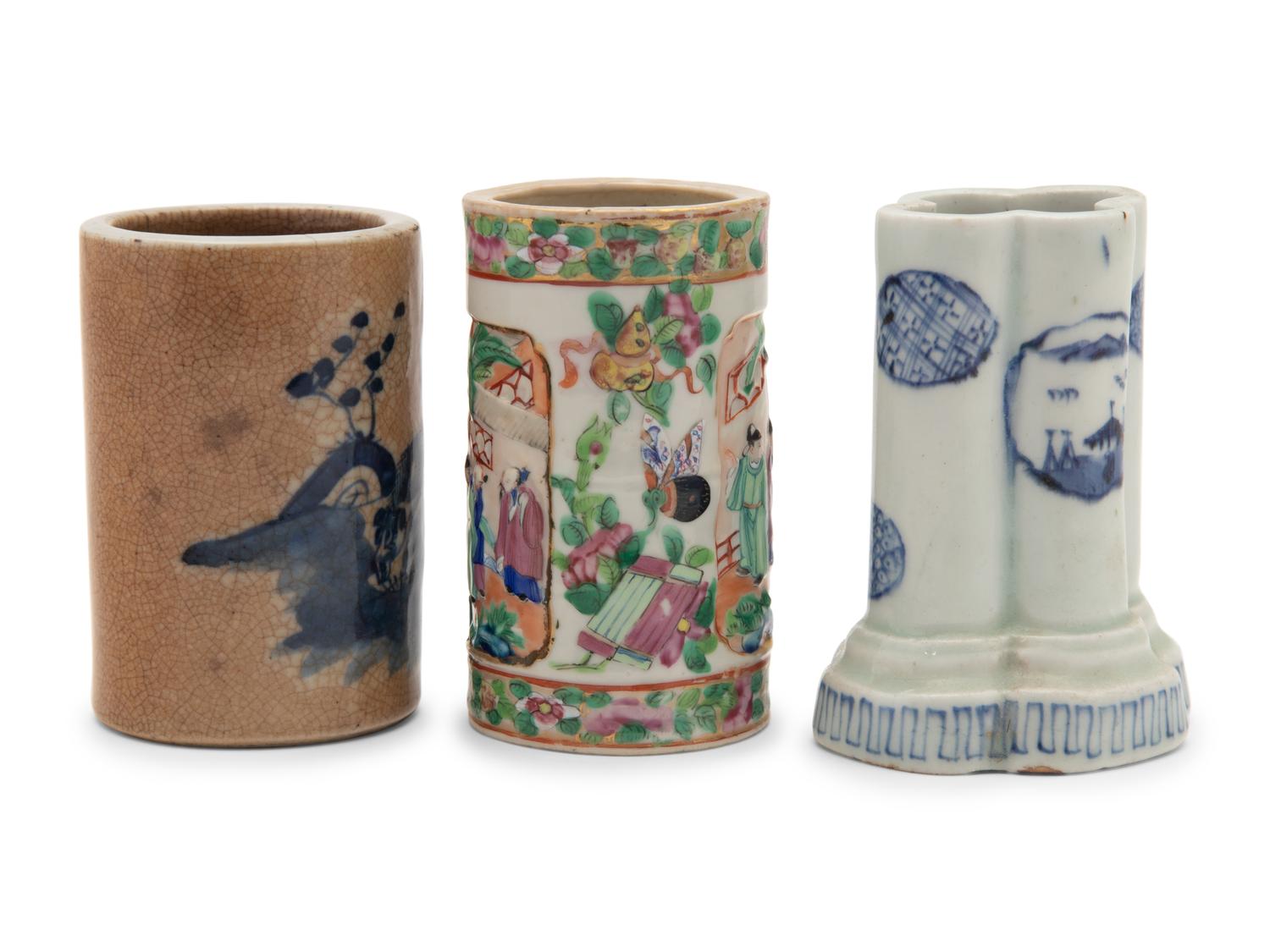 Three Chinese Porcelain Brushpots, Bitong