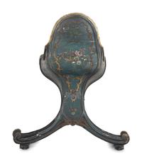 A Venetian Blue and Polychrome Decorated Parcel Gilt and Carved Wood Gondola Chair