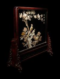 A Hardstone and Mother of Pearl Inlaid Table Screen