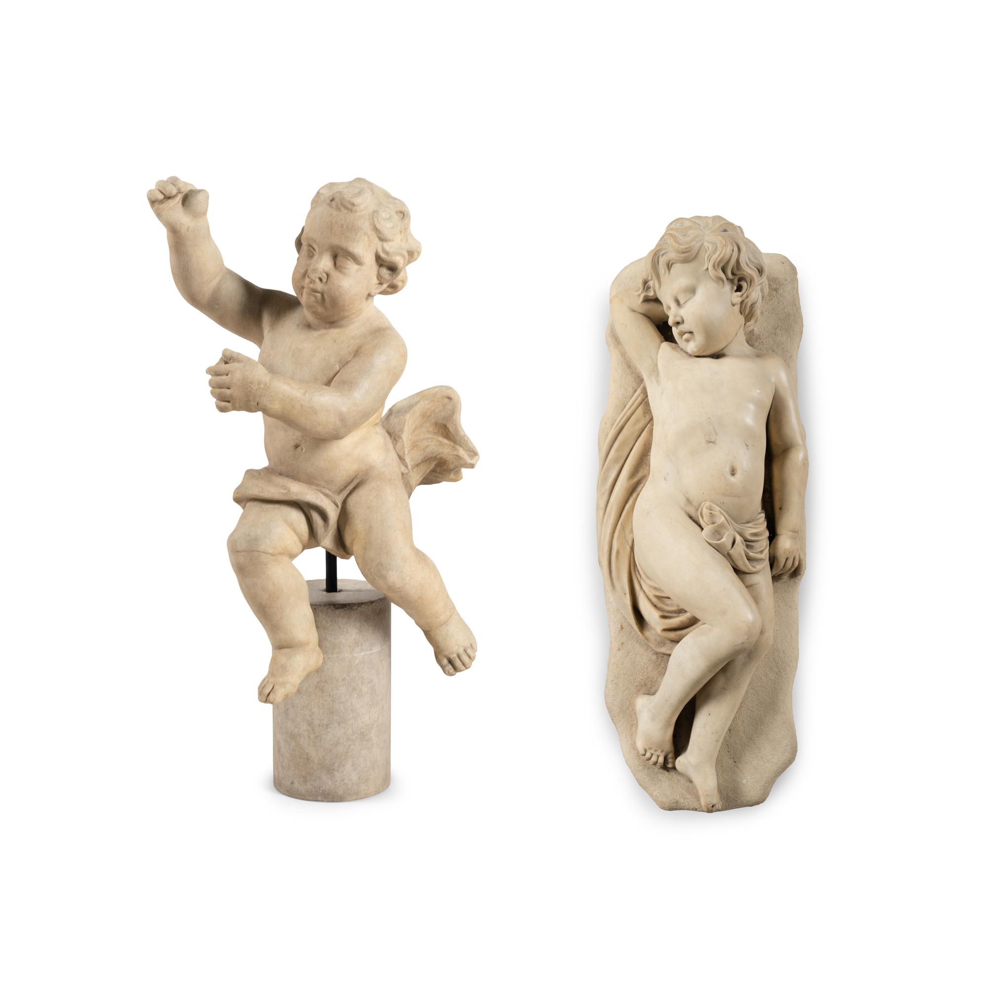 Two Large Composition Sculptures of Putti