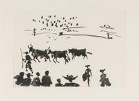 A pair of prints ( El Arrastre ; Los Cabestros retiran al Toro Manso ) from ' José Delgado: La Tauromaquia ', 1957