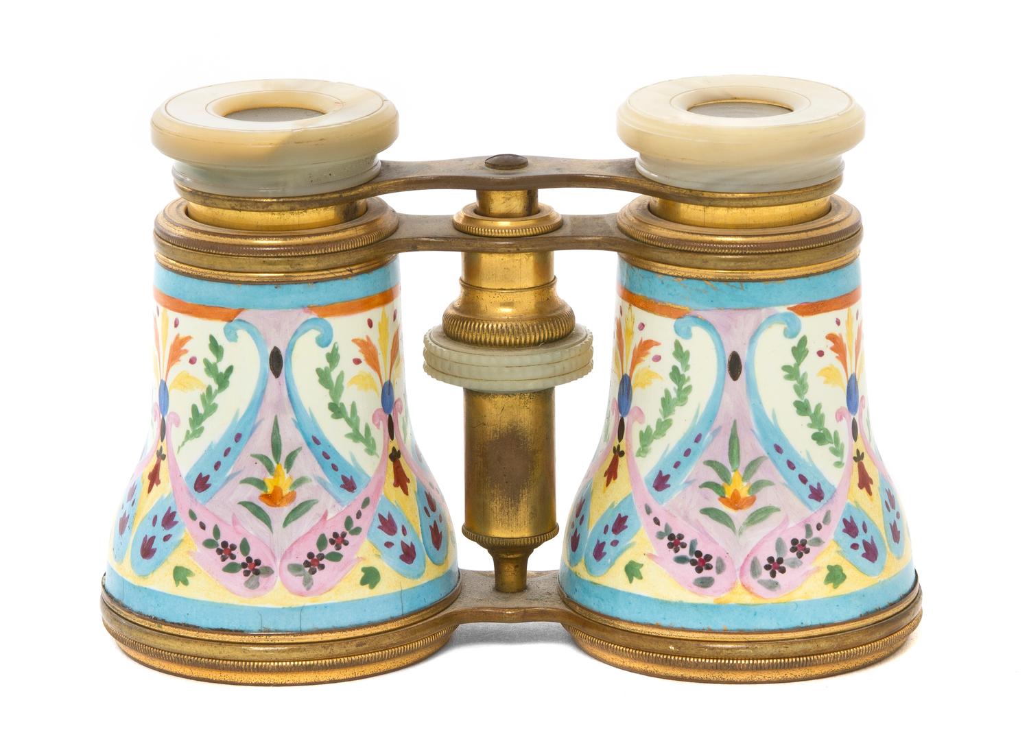 A Pair of English Opera Glasses, E.C. Wood, Width 4 1/2 inches.