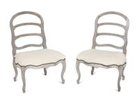 A Pair of Sutherland French Provincial Style Distressed Teak Side Chairs