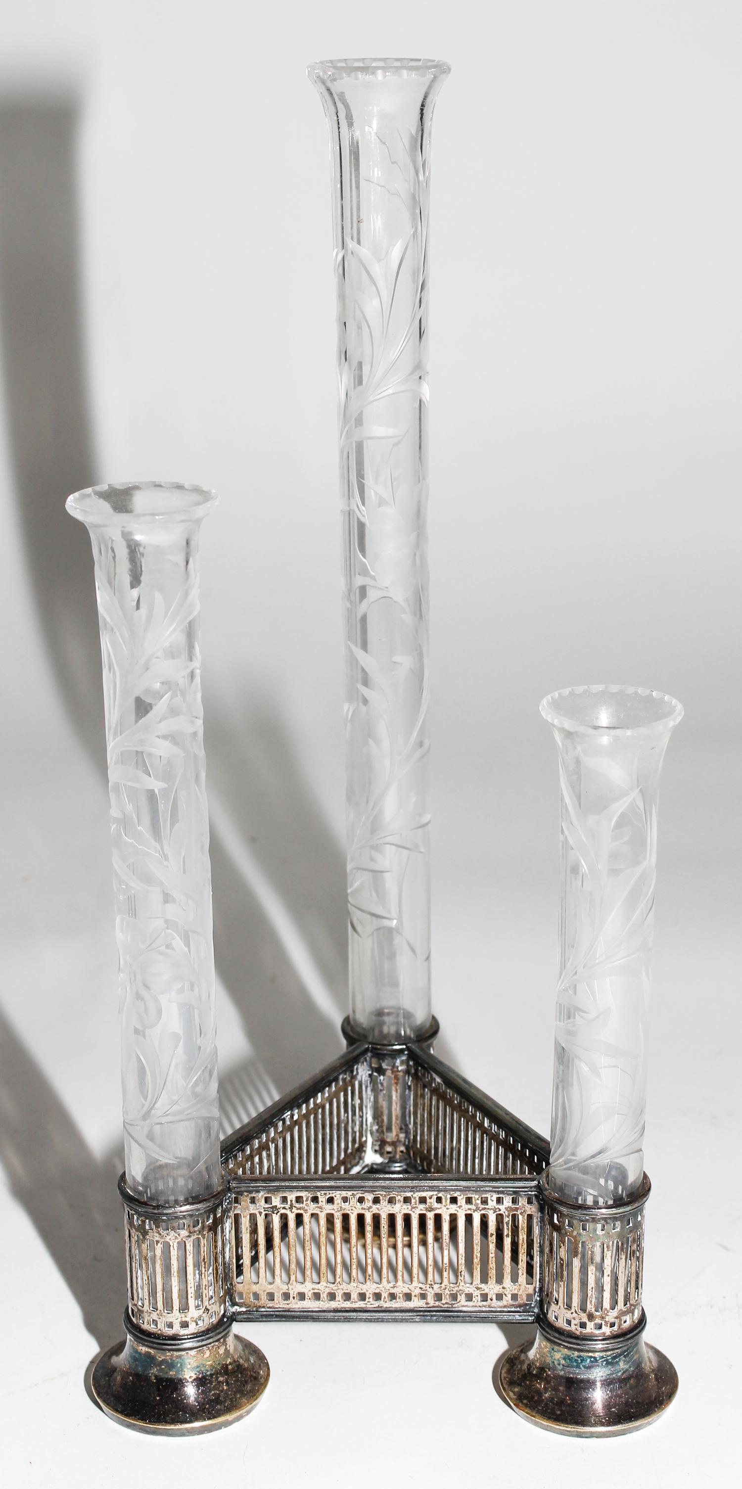 A Pairpoint Etched Glass and Silver-Plate Bud Vase Height 12 1/4 inches. — EARLY 20TH CENTURY