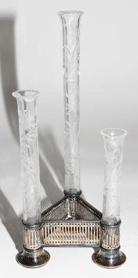 A Pairpoint Etched Glass and Silver-Plate Bud Vase Height 12 1/4 inches. — EARLY 20TH CENTURY