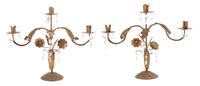 A Pair of French Gilt Bronze Three-Light Foliate-Form Candelabra Height 16 x width 20 x depth 5 inches. — 19TH CENTURY