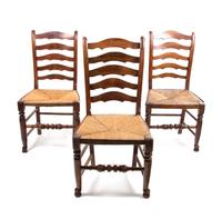 A Set of Six Provincial Oak Ladderback Chairs Height 38 inches. — 19TH CENTURY