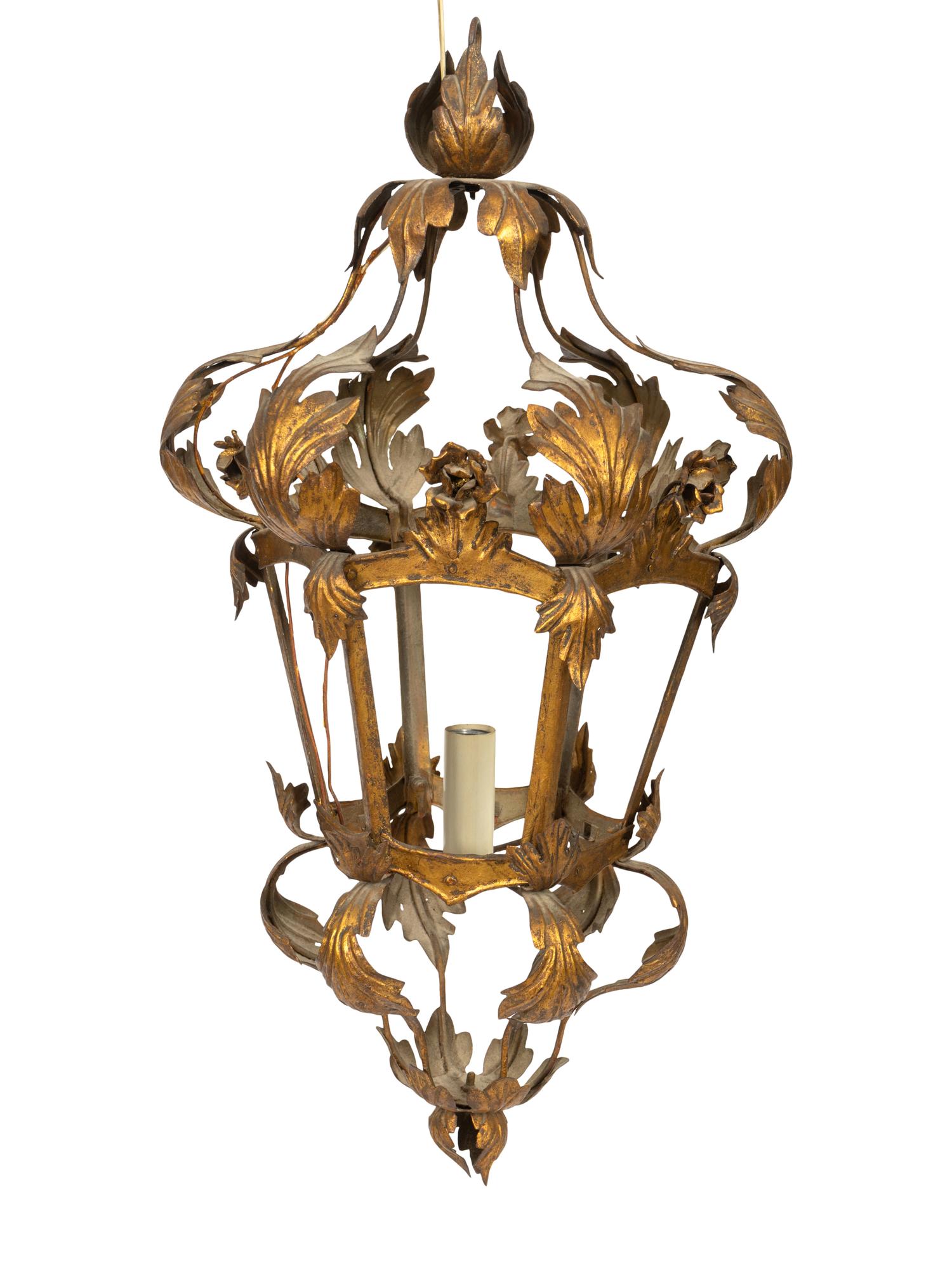 An Italian Gilt Tole Hall Lantern