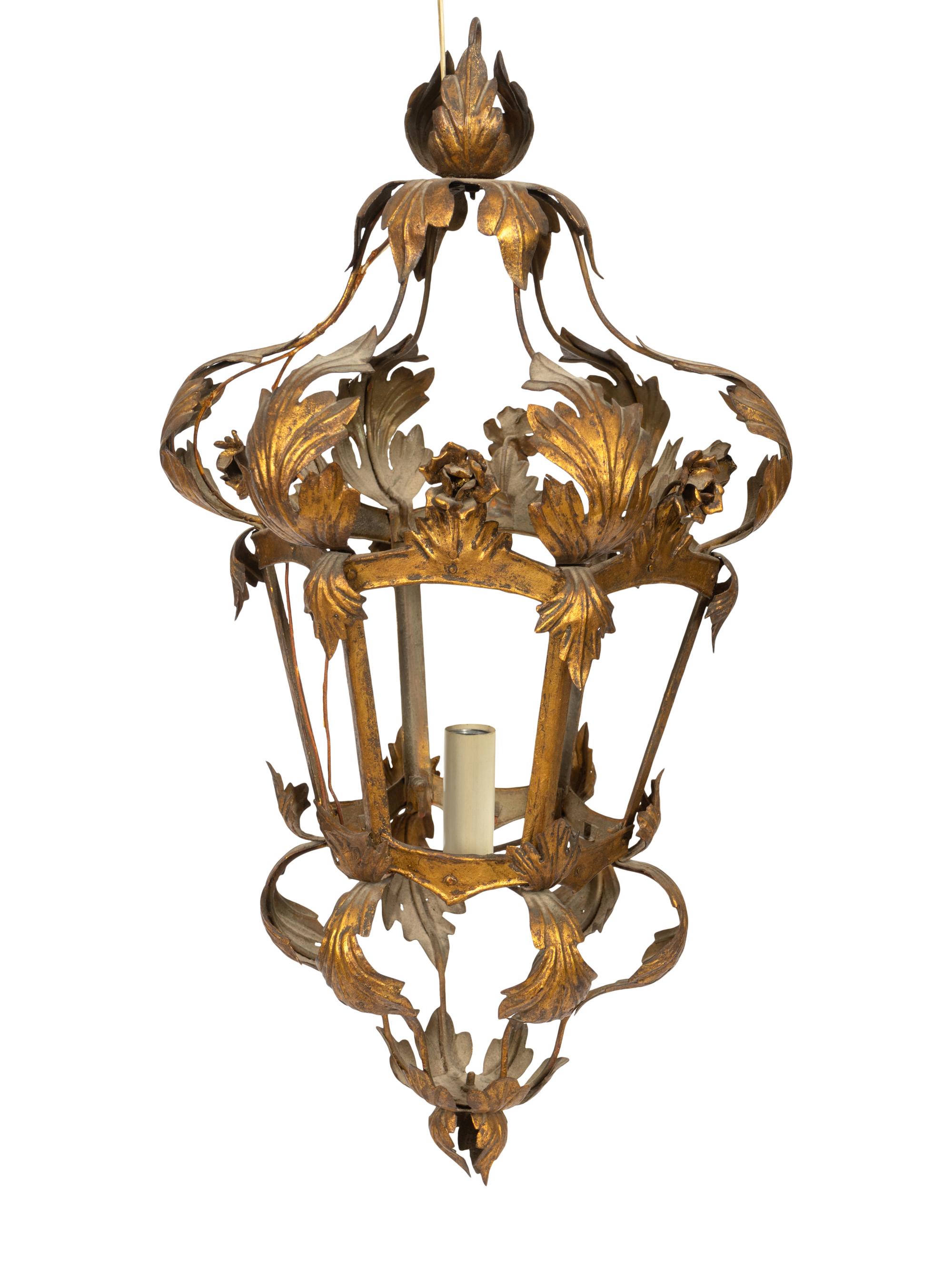 An Italian Gilt Tole Hall Lantern