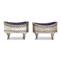 A Pair of George III Engraved and Pierced Silver Lozenge-Form Salt Cellars