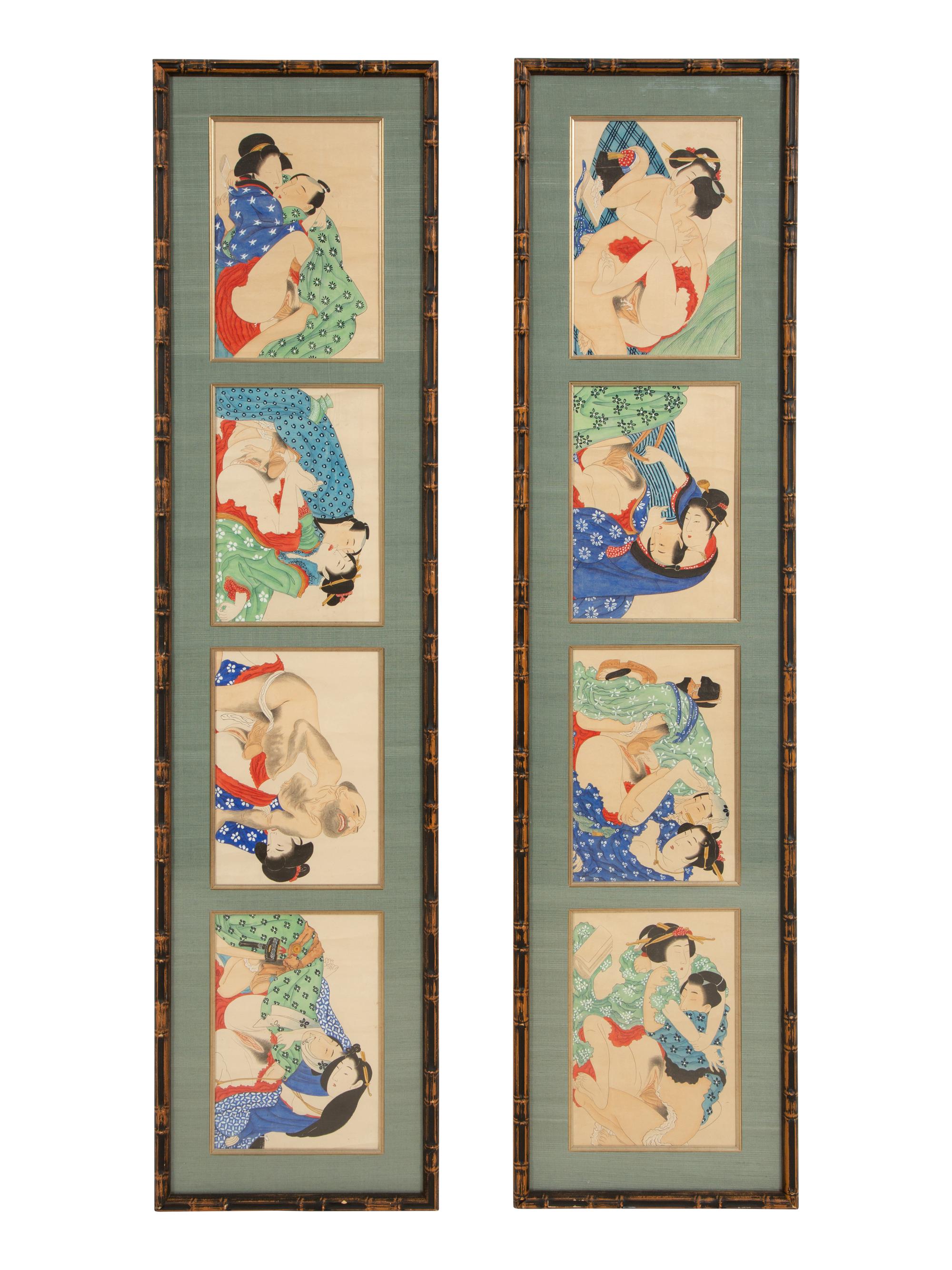 A Pair of Japanese Erotic Woodblock Print Framings