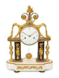 A Louis XVI Gilt Bronze and Marble Mantel Clock