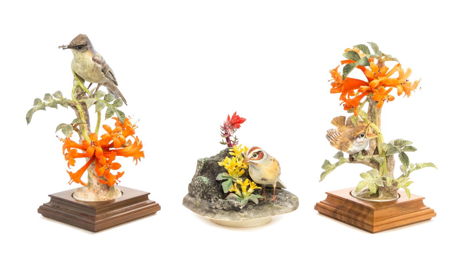 Three Royal Worcester Porcelain Models of Birds Height of larger phoebe 9 1/4 inches. — MODELED BY DOROTHY DOUGHTY