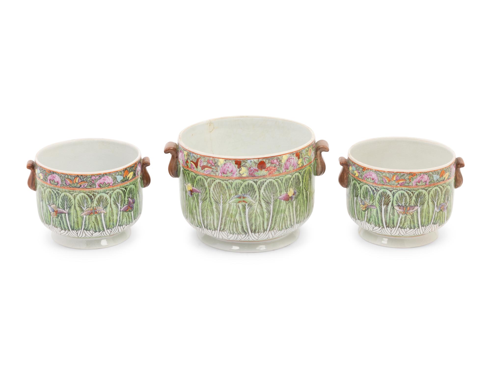 Three Chinese Export Porcelain Cache Pots