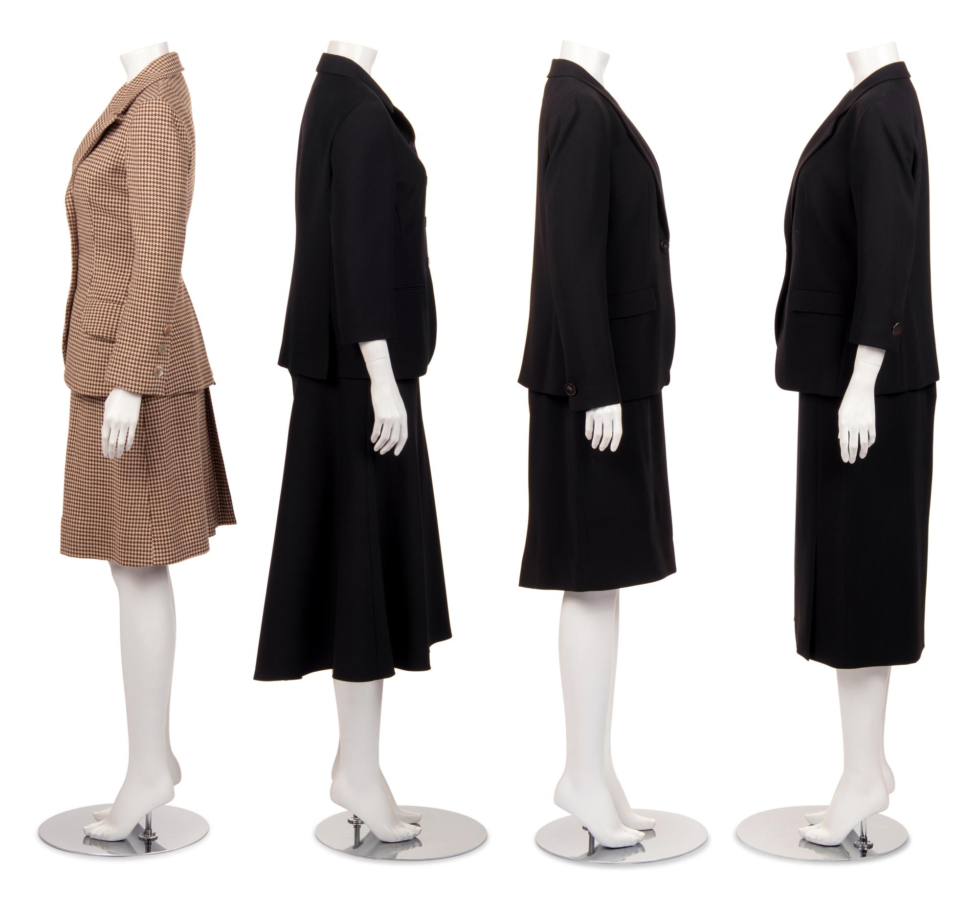 Four Designer Two-Piece Skirt Suits: One Adolfo, One Christian Dior, and Two Giorgio Armani