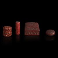 Group of four Japanese carved cinnabar lacquer items 日本漆器四件 18th/19th century ???????