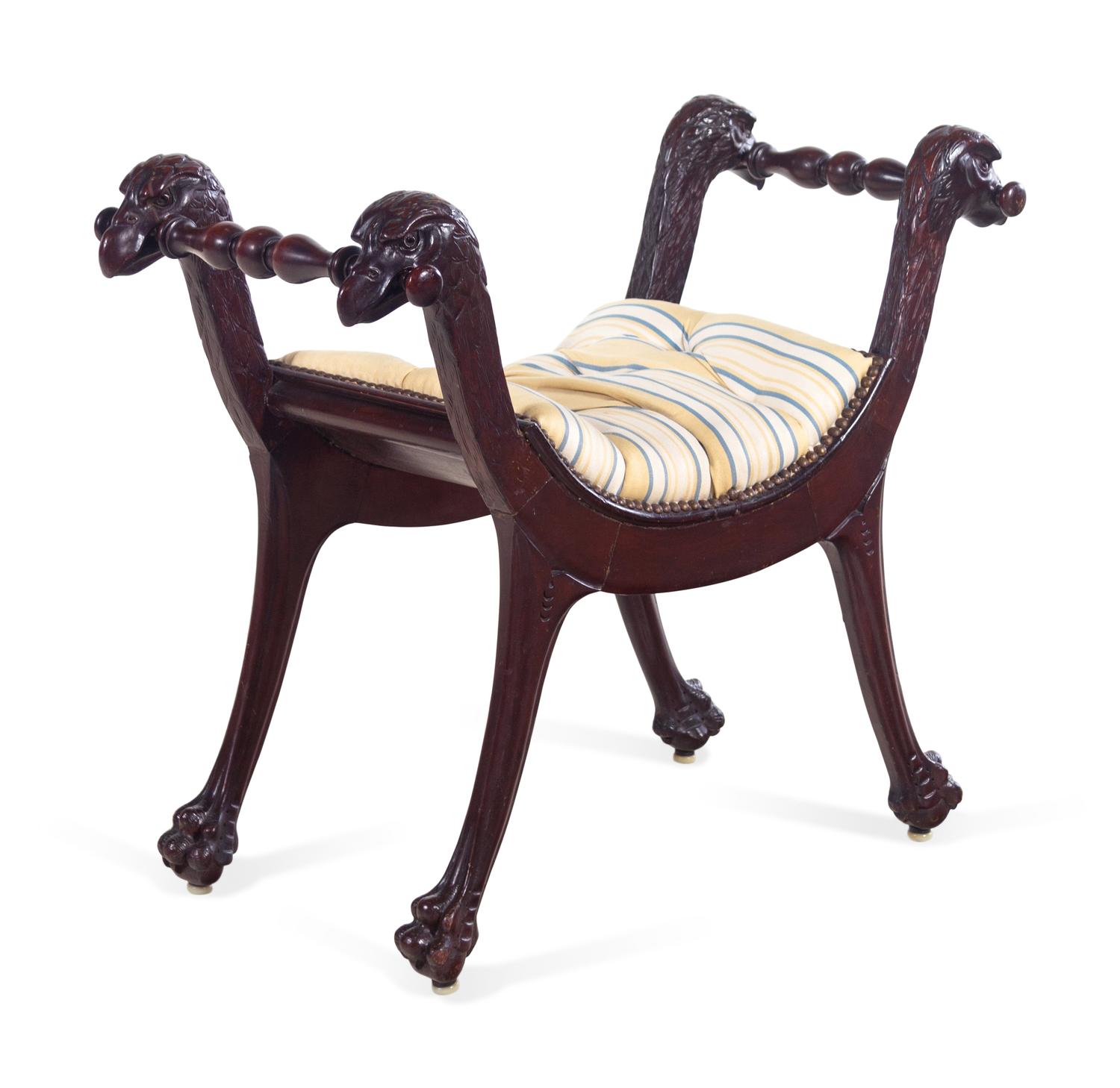 A Georgian Style Carved Mahogany Bench