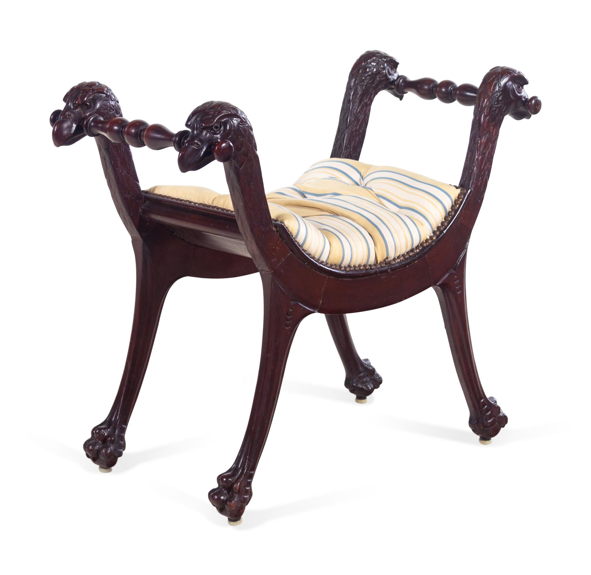 A Georgian Style Carved Mahogany Bench