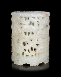 Four Chinese Carved Celadon Jade Scholar's Objects
