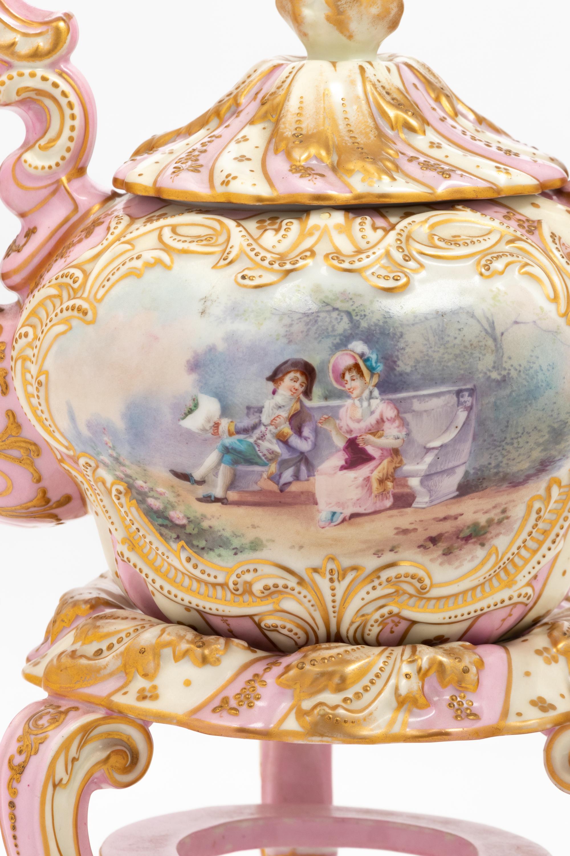A Vienna Style Porcelain Kettle on Warming Stand
