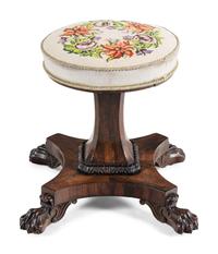 A Regency Rosewood and Needlepoint Upholstered Piano Stool