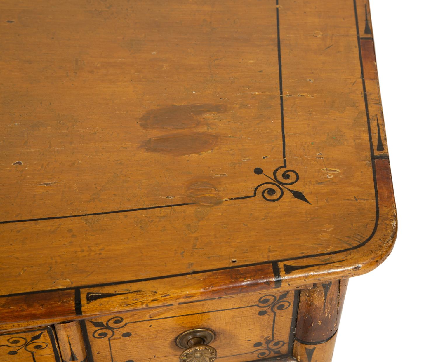 A Classical Stencil-Decorated Faux Bamboo Pine Bow-Front Dressing Table