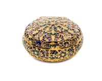 A Plique a Jour Box, 20th Century, of circular form, having a hinged lid with floral decoration.