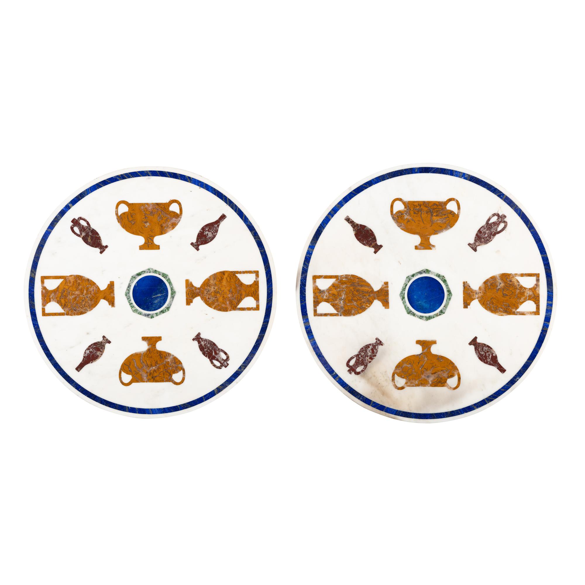 A Pair of Italian Pietra Dura Marble, Diaspore and Lapis-Lazuli Table Tops