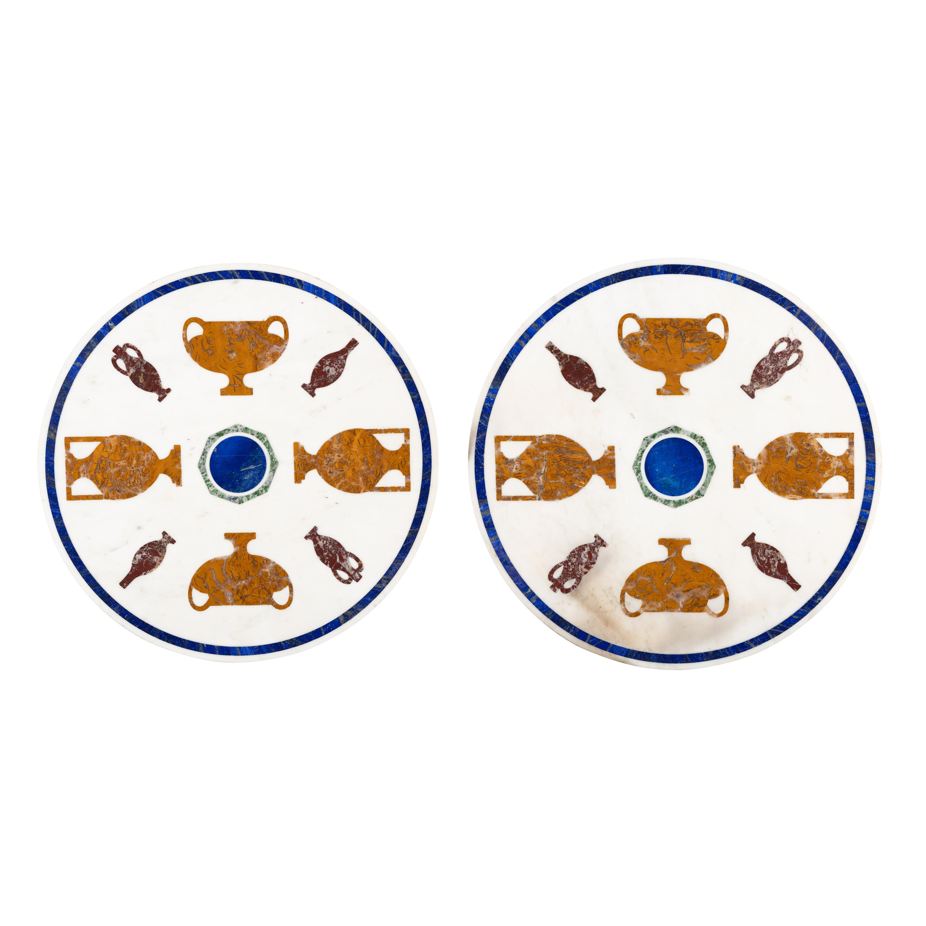 A Pair of Italian Pietra Dura Marble, Diaspore and Lapis-Lazuli Table Tops
